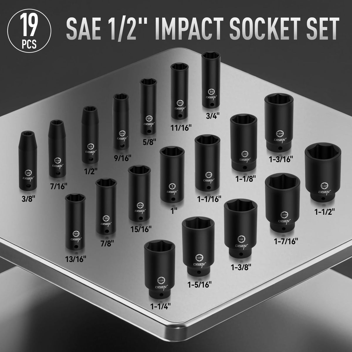 DISEN 1/2-inch drive sockets ideal for lug nuts on trucks and RVs.
