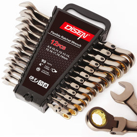 DISEN 12-pc flex-head wrench set in a compact case for tight spaces