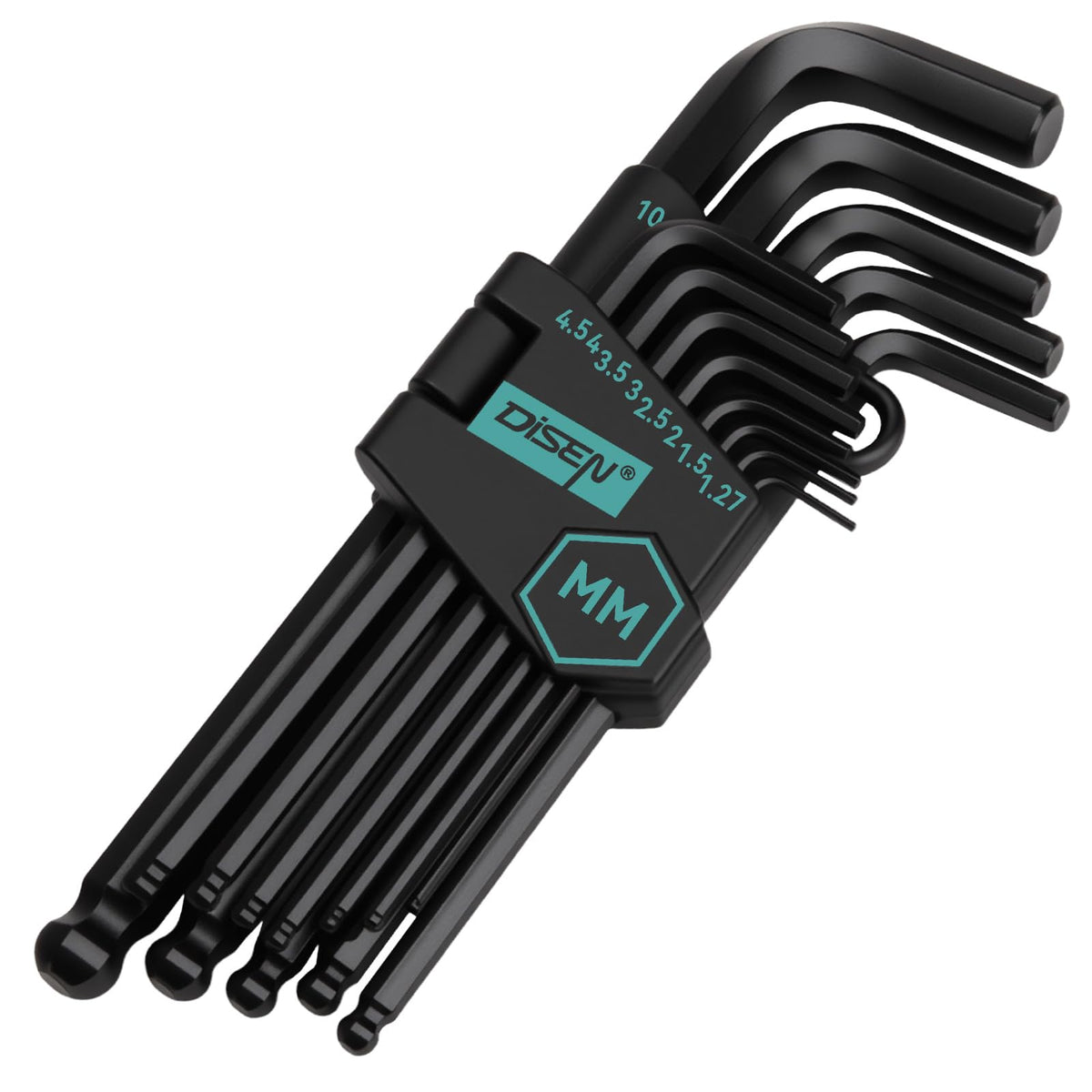 DISEN 13-piece ball-end hex wrench set with long-arm for hard-to-reach fasteners