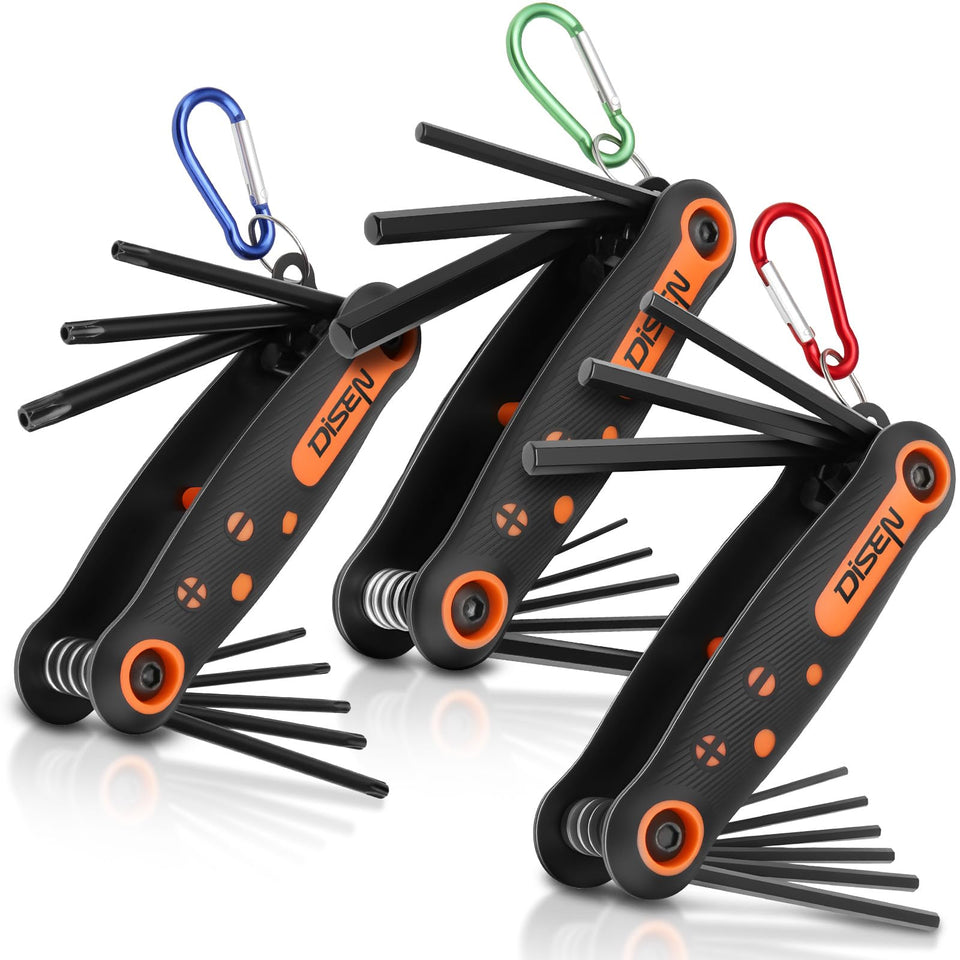 DISEN folding allen key set with compact design and soft grip for easy carry.