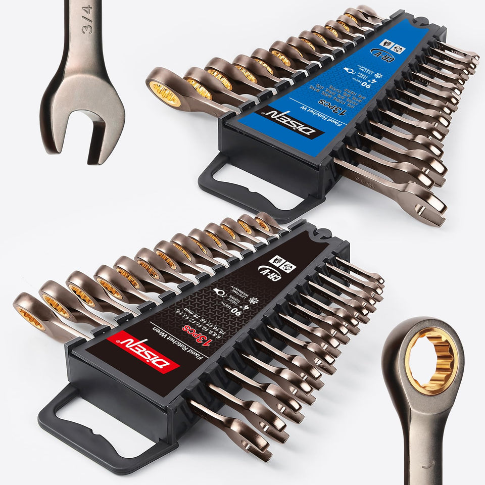 DISEN 26pc ratcheting wrenches with 4 degree swing for tight spaces