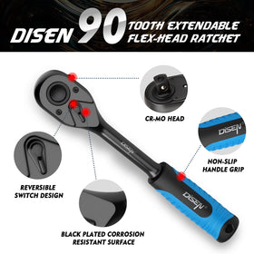 DISEN 3PCS Black Ratchet Set 1/4 drive compact reach for tight spaces.