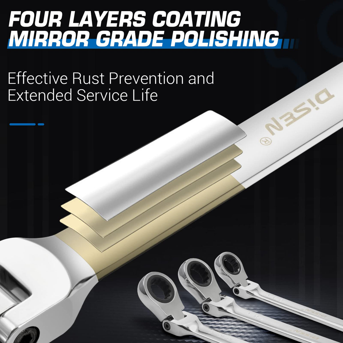 DISEN 72-tooth ratchet gears provide smooth engagement.