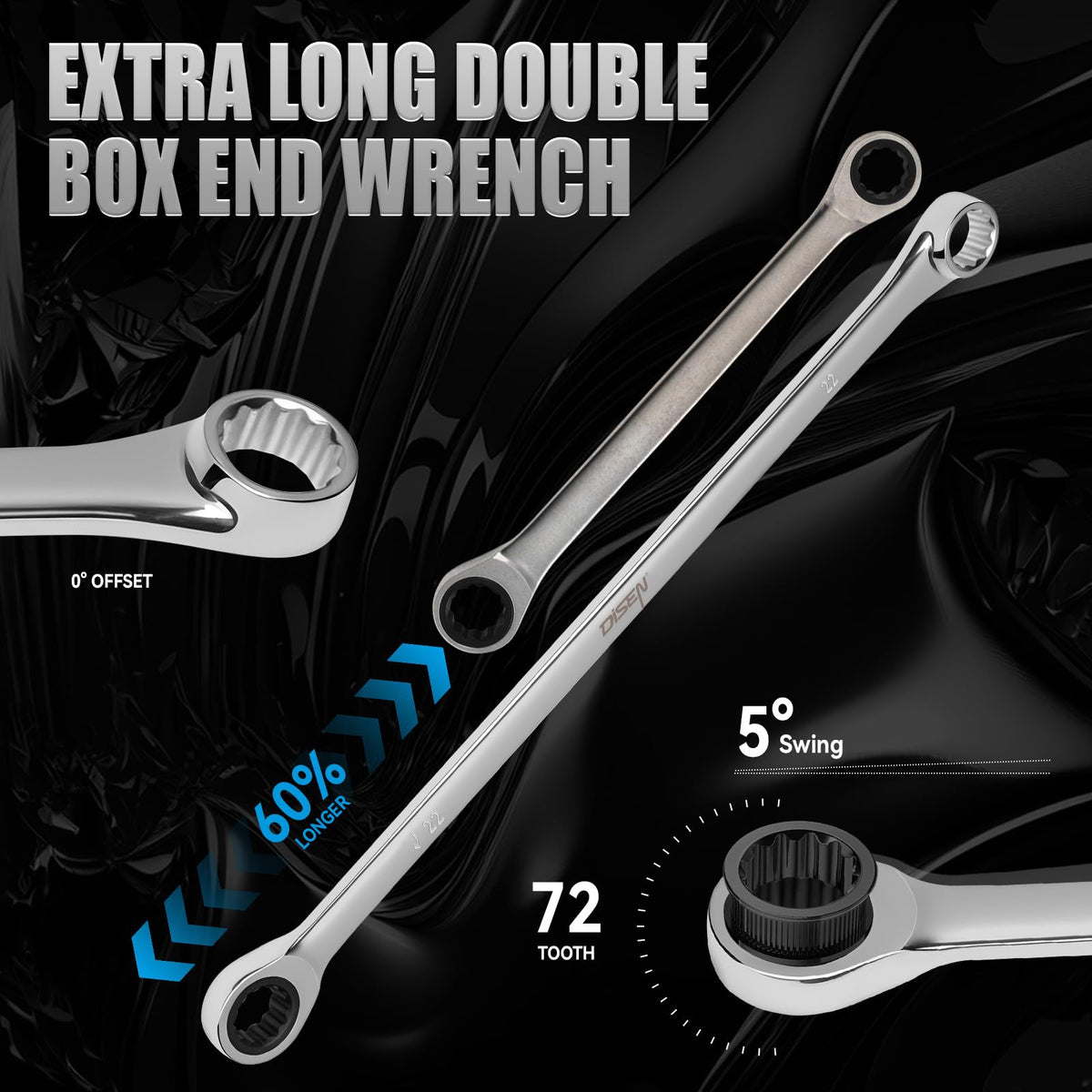 DISEN 72-tooth mechanism enables precise turns with a small 5° swing.