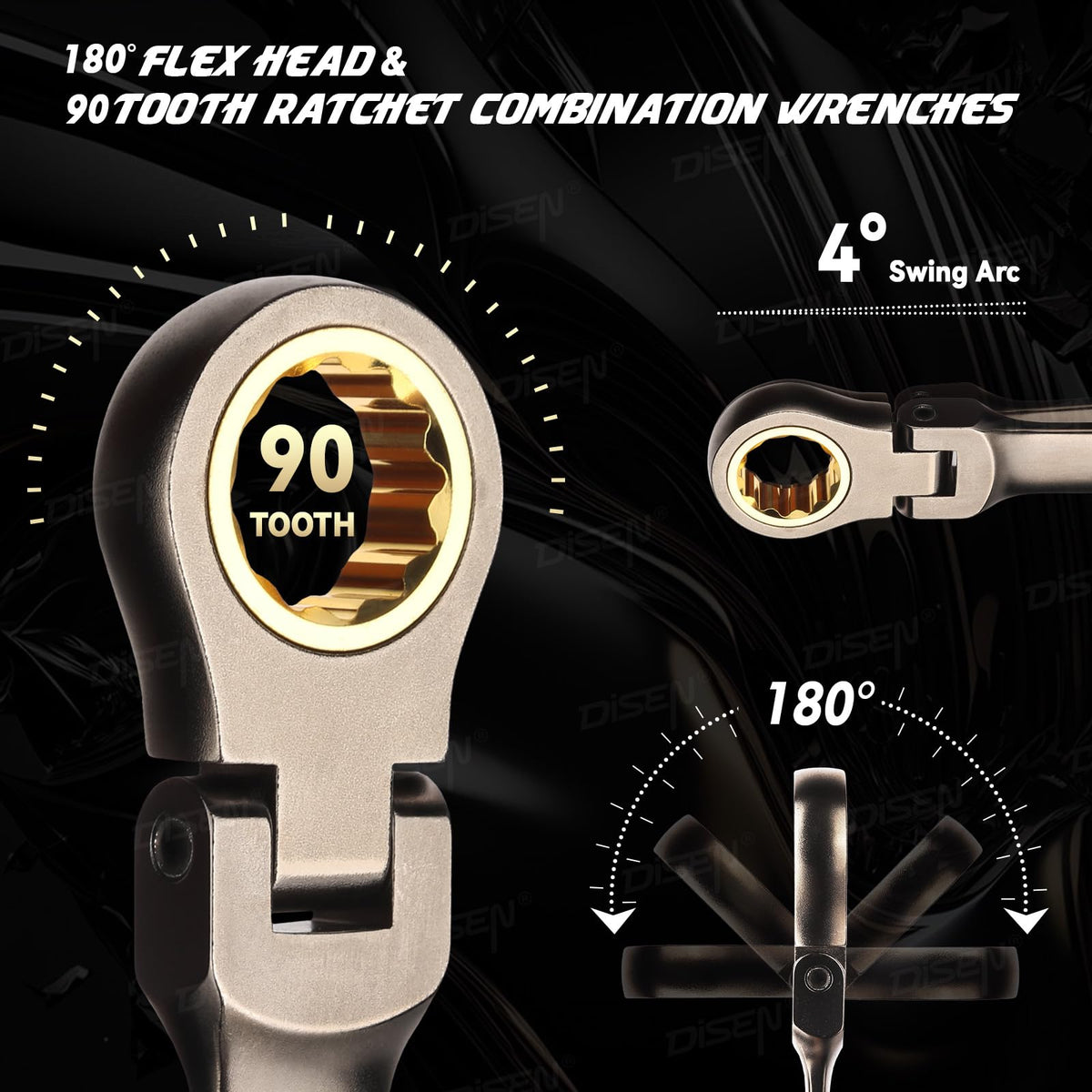 DISEN double box end ratchets provide access in tight spaces and quick bolt tightening.