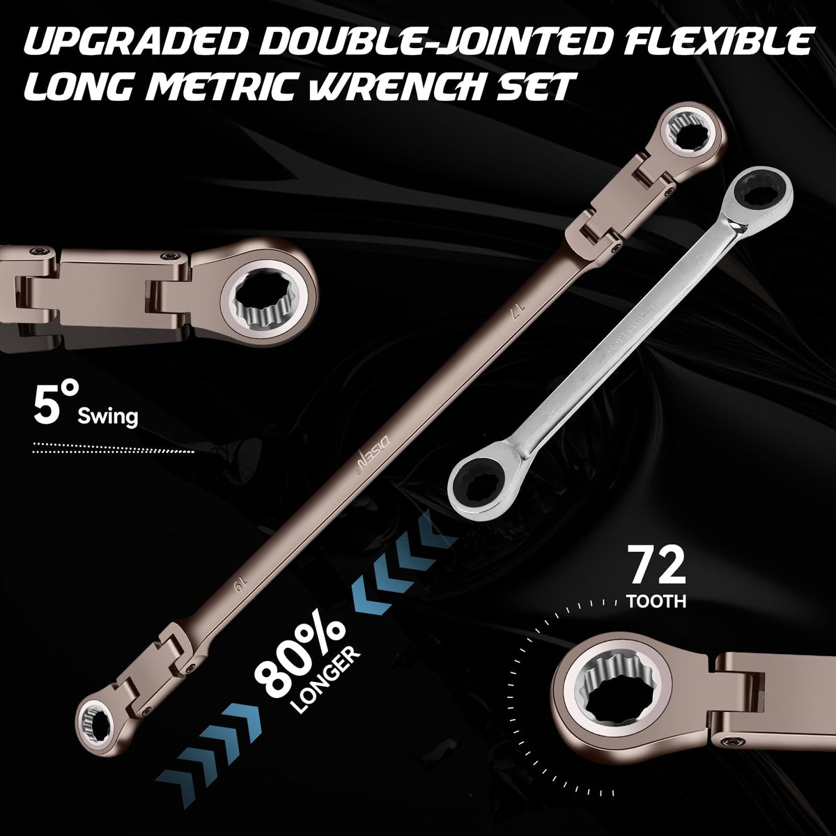 DISEN extra-long flex head wrench extended reach for deep spaces