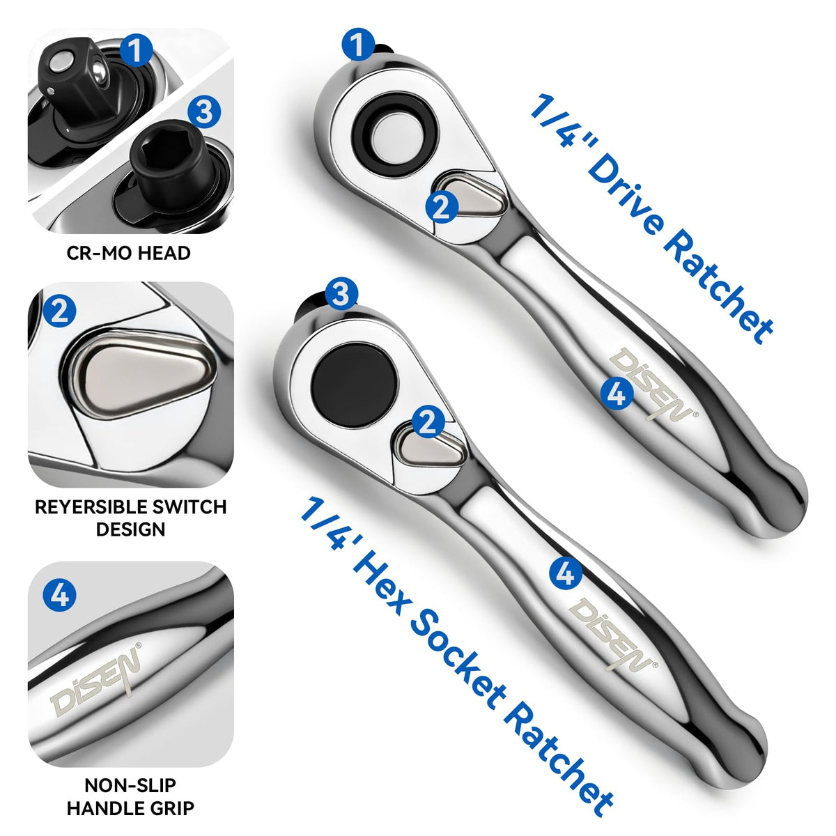DISEN 90-degree head enables access in tight corners during assembly.