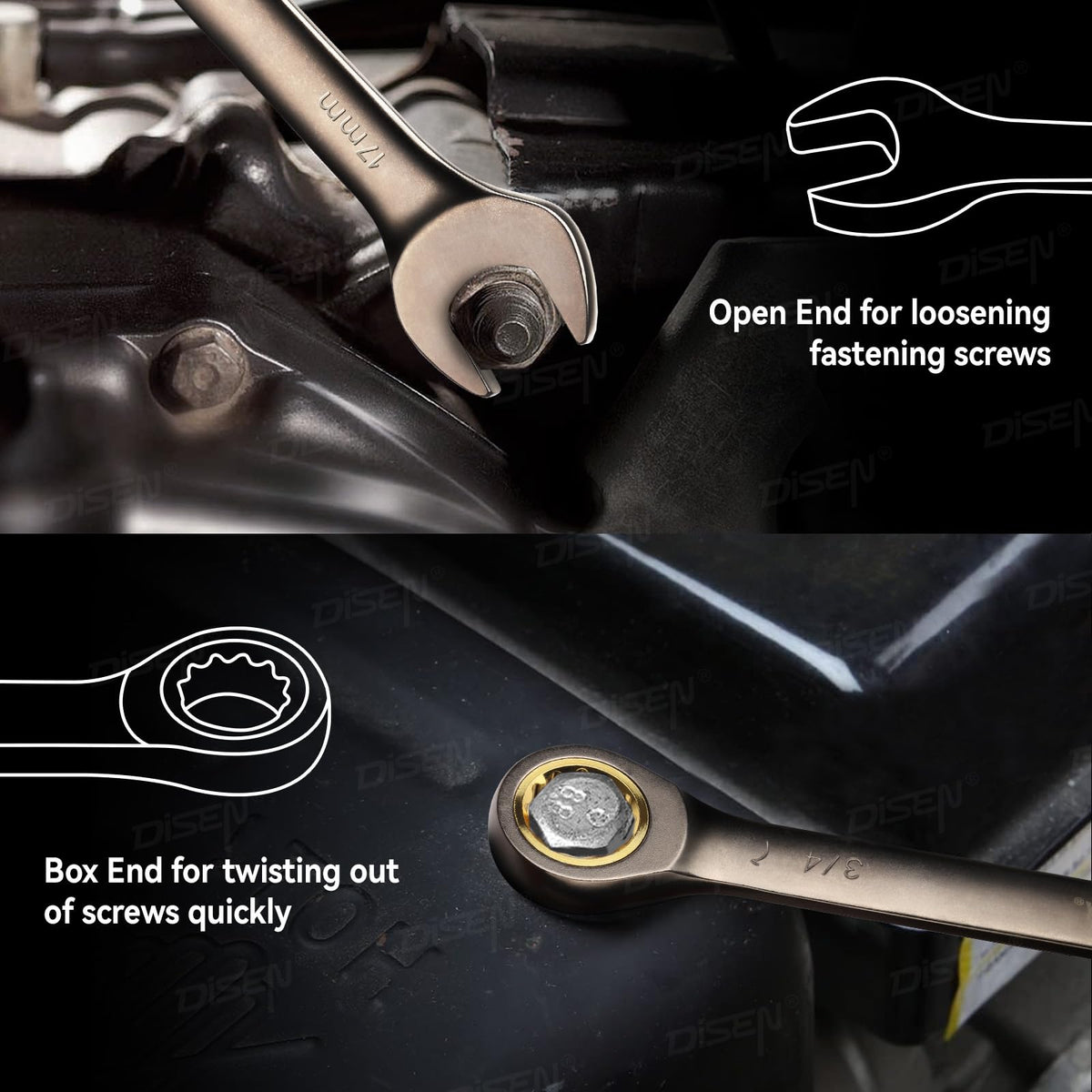 DISEN open-end and box-end design supports versatile fastening tasks