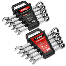 DISEN ratcheting wrench set in rack organizer for quick access during repairs