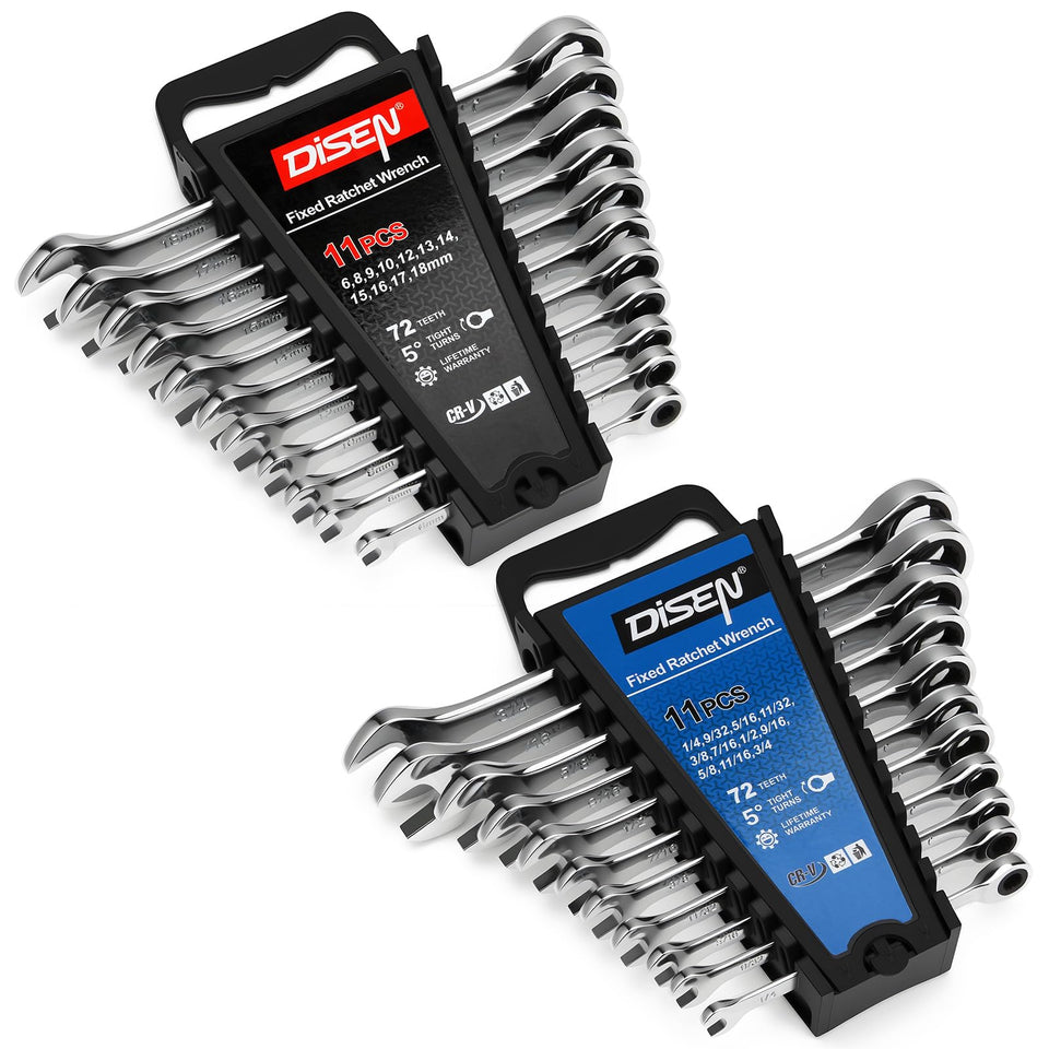 DISEN 22-piece ratcheting wrenches organized for quick access