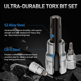 DISEN tamper-proof Torx sockets TT10 to TT60 for secure fastening tasks.