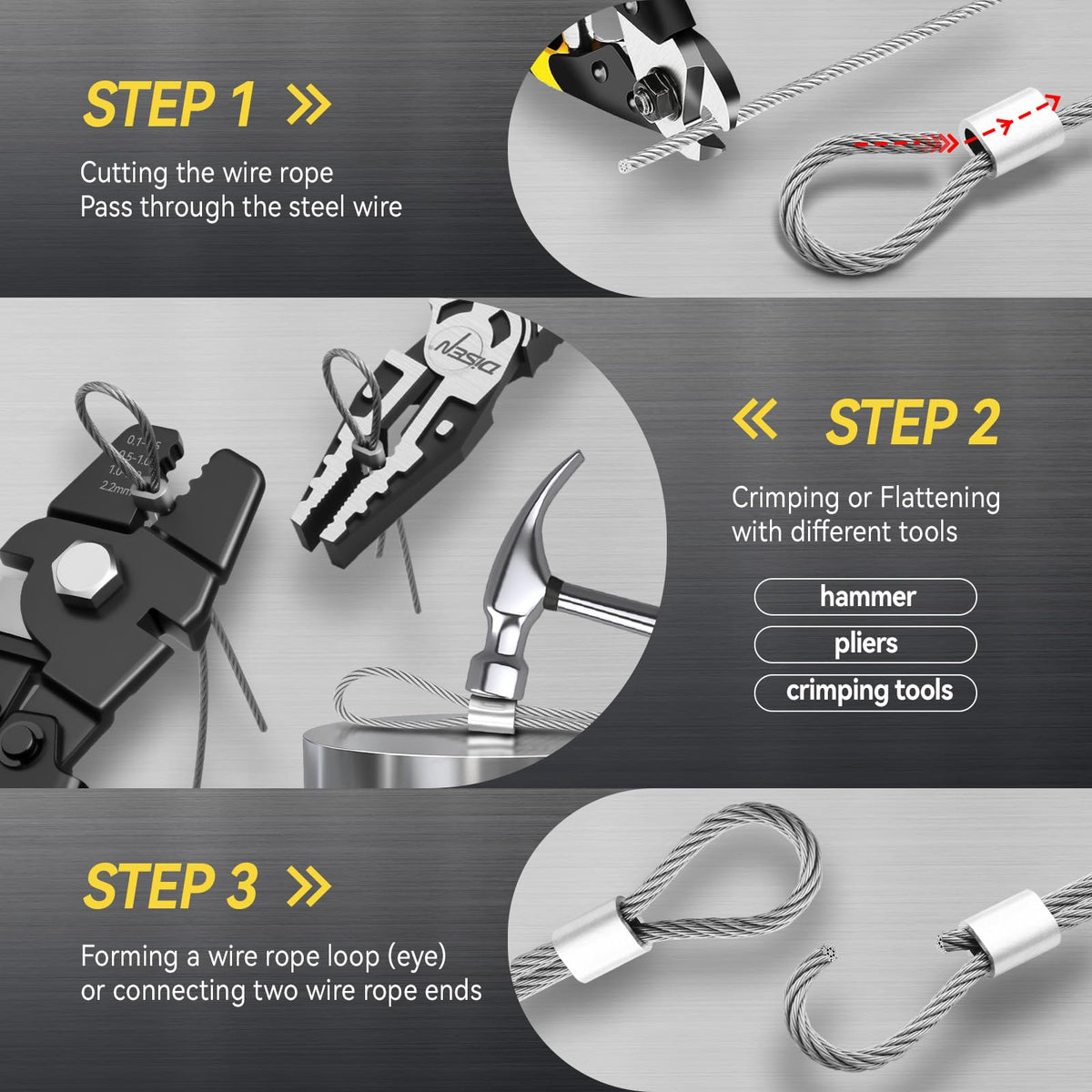 DISEN aluminum wire rope sleeves included for crimping and fixing ends