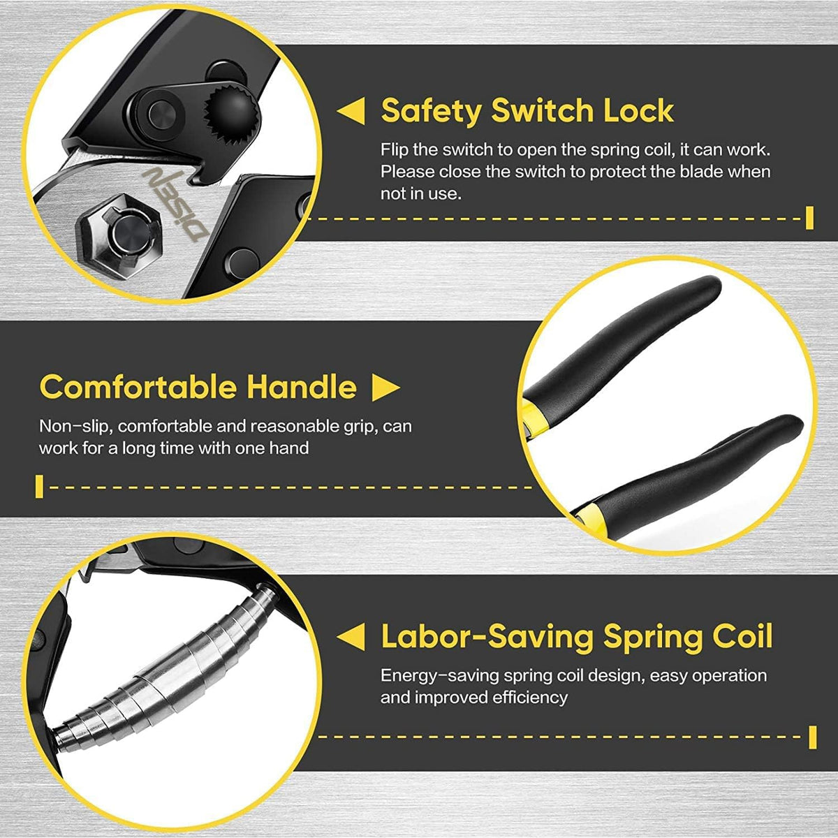 DISEN Wire Cutters spring loaded handle enables single handed operation