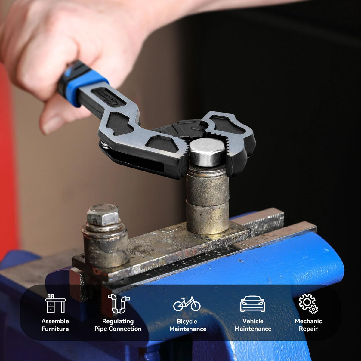 DISEN wrench shown in overhead work with stable contact.