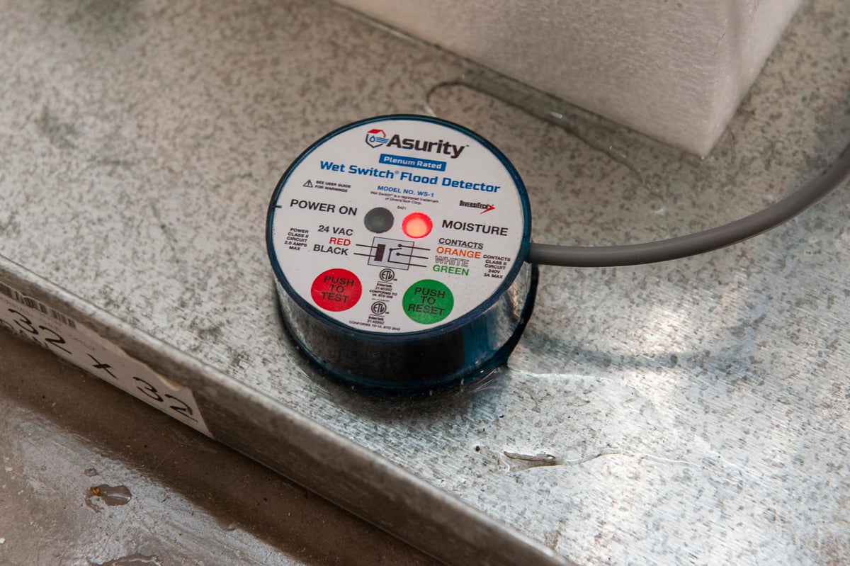 Diversitech Wet Switch Flood Detector installation-ready design with built-in test button
