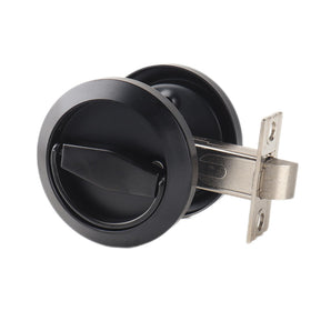 Dixiao pocket door lock in black round front view for sleek modern interiors.