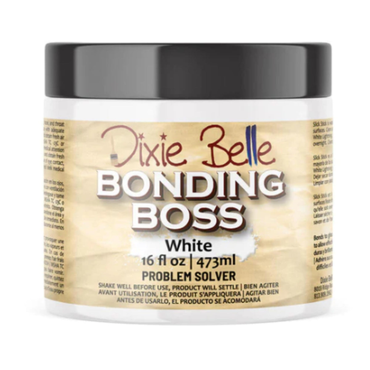 Dixie Belle Bonding BOSS primer white 16oz container for odor and stain blocking prep.