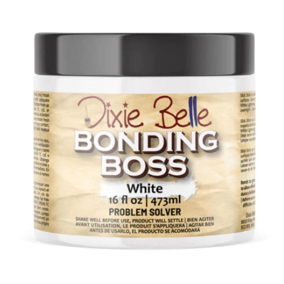 Dixie Belle Bonding BOSS primer white 16oz container for odor and stain blocking prep.