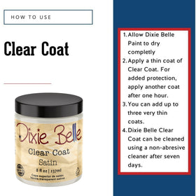Dixie Belle Satin Clear Coat brush application on furniture for a protective satin finish.