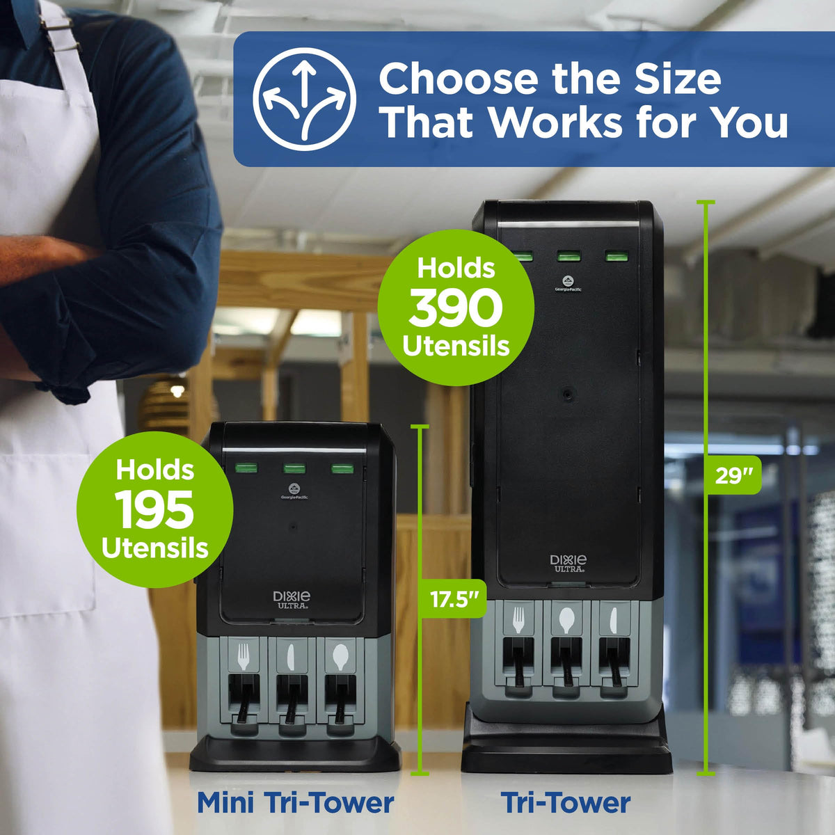 Dixie Ultra polypropylene sporks in dispenser highlight innovative option.