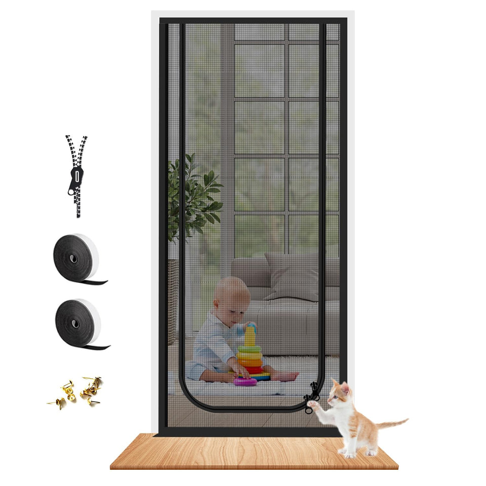 Dixutzi pet screen door with zipper closure enables easy pet passage.