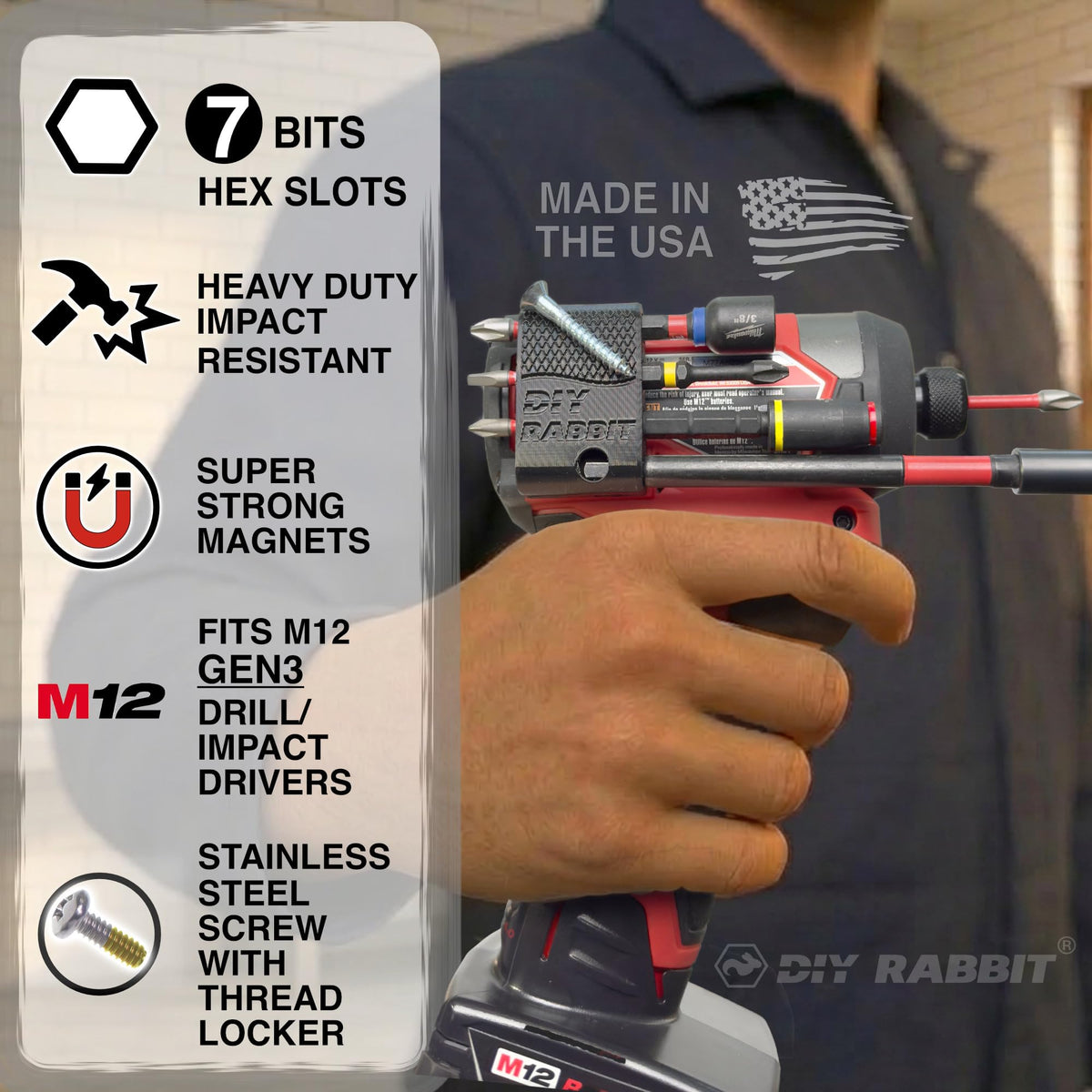 DIY Rabbit Milwaukee bit holder magnet layout with four strong magnets