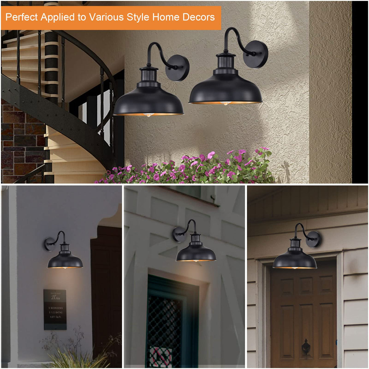 Diyel barn light illuminated at entryways for evening visibility