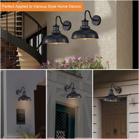 Diyel barn light illuminated at entryways for evening visibility