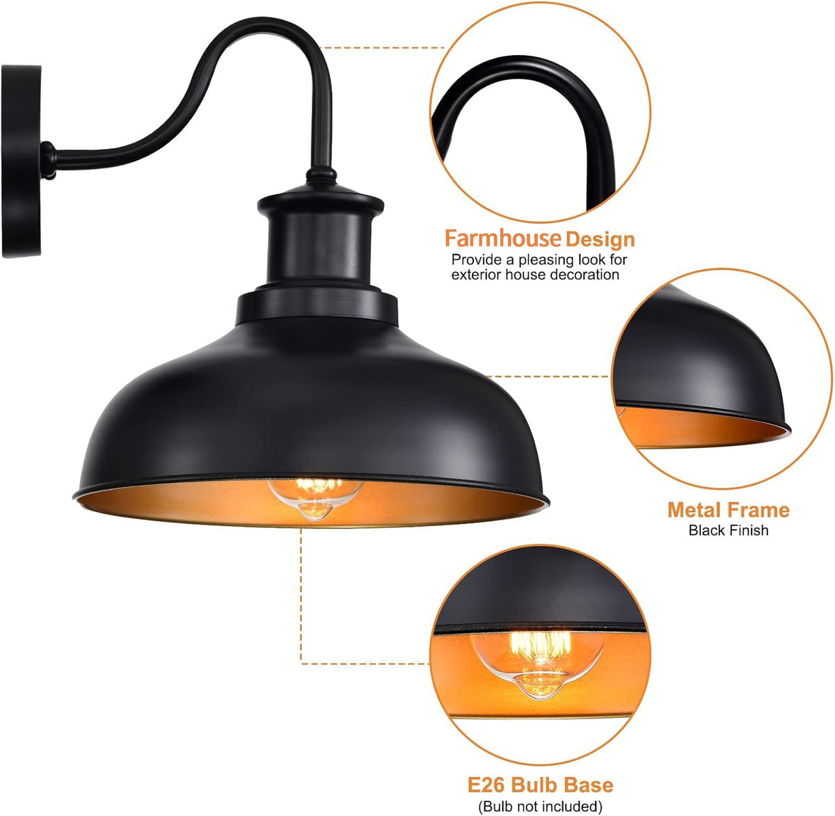 Diyel outdoor barn light back view highlights weather-ready construction