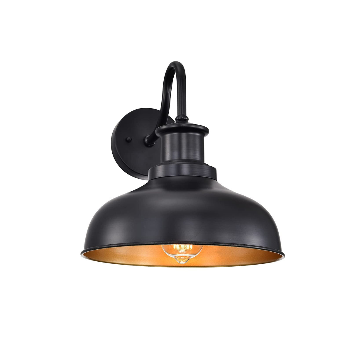 Diyel outdoor barn light front view with matte black finish and gold interior for porch ambience