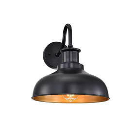 Diyel outdoor barn light front view with matte black finish and gold interior for porch ambience