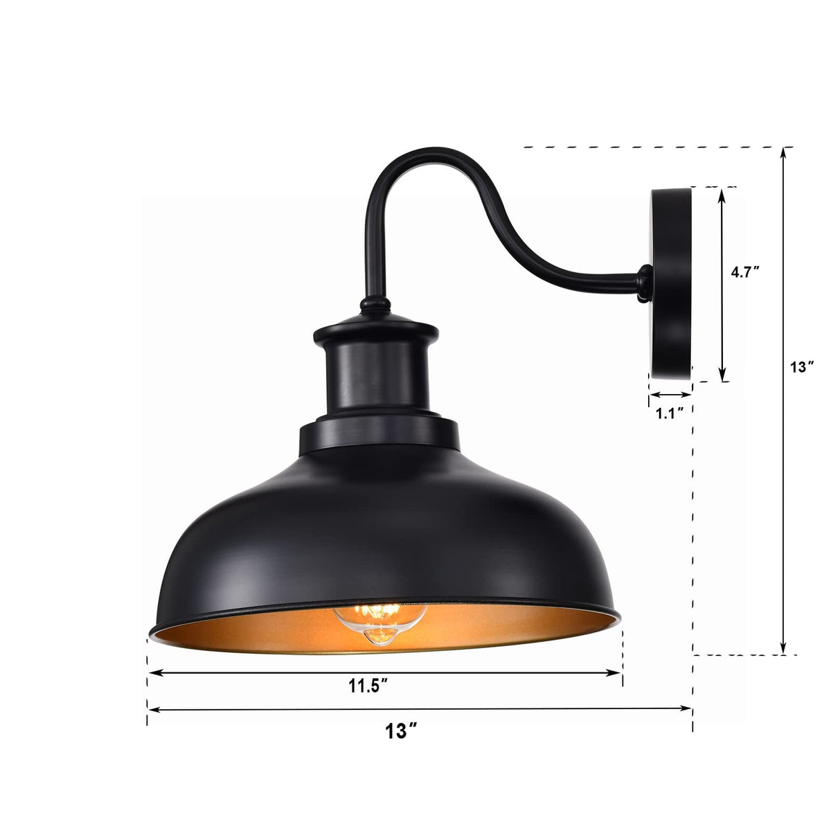 Diyel outdoor barn light side view shows sleek gooseneck silhouette for stylish exterior lighting
