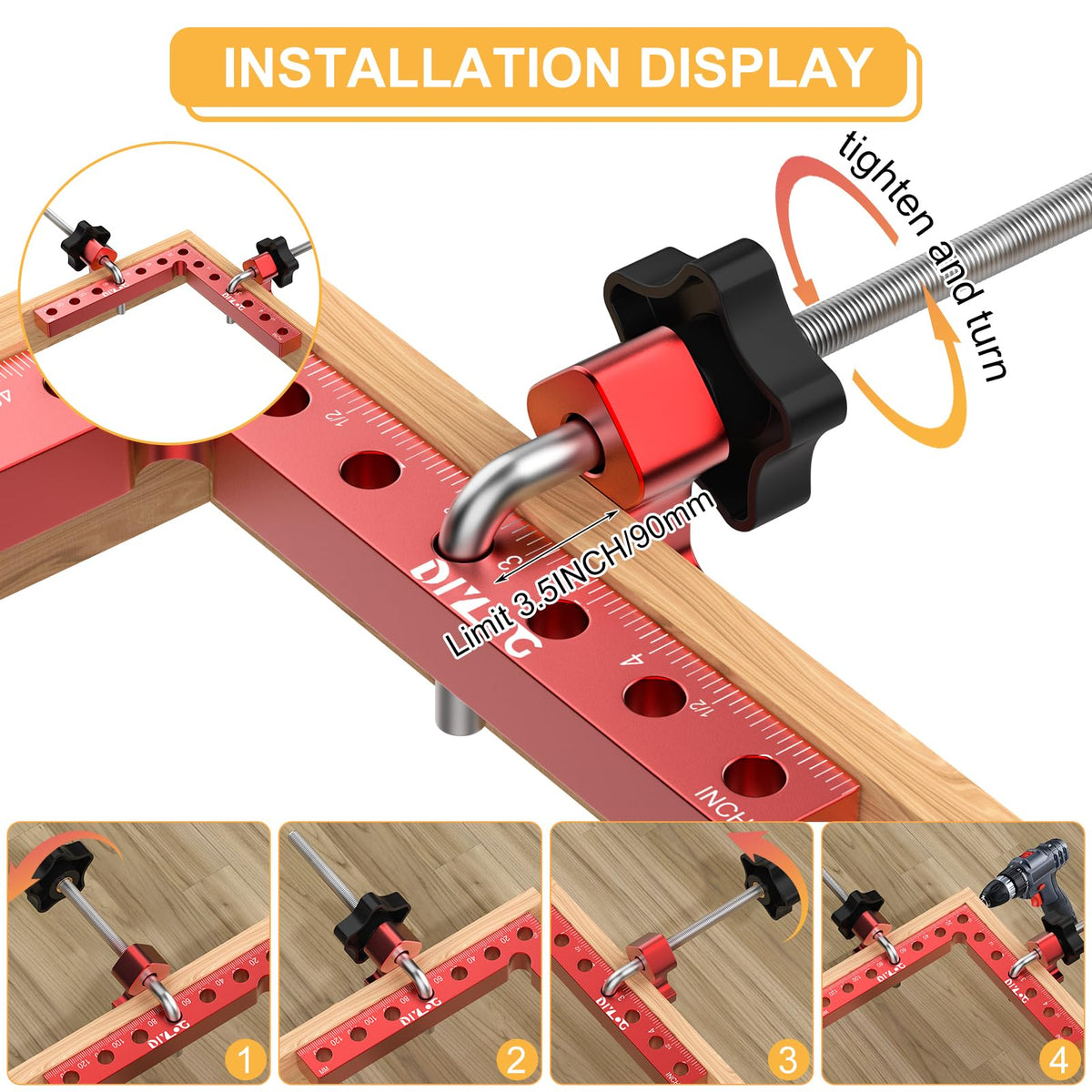 Diylog corner clamp with chamfered edges prevents scratches while clamping wood.