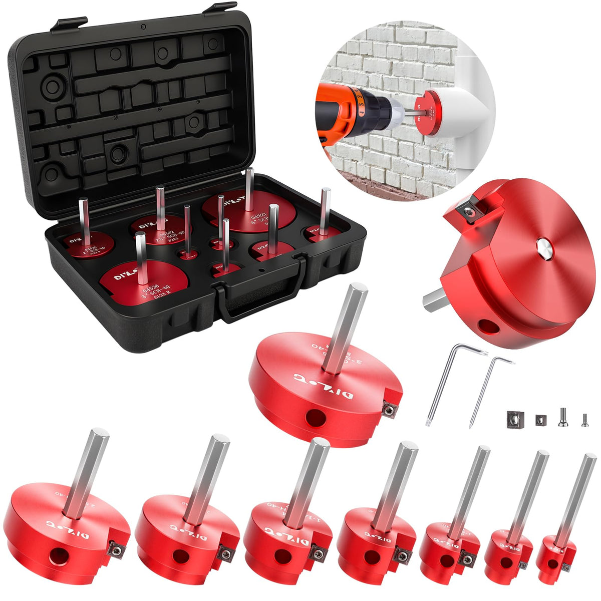 DIYLOG PVC pipe reamer kit showing nine sizes for precise end prep