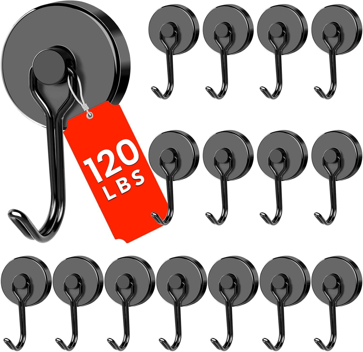 DIYMAG black magnetic hook 120lbs on metal surface for secure horizontal hanging.