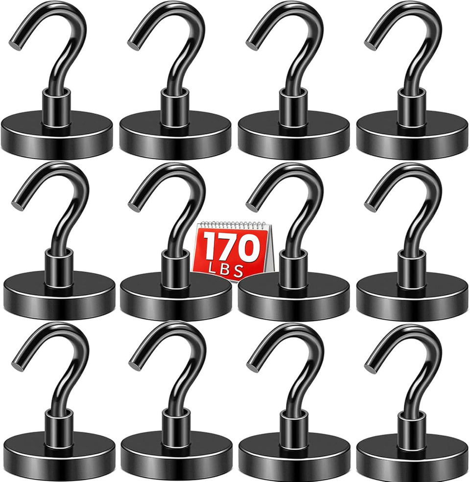 DIYMAG black magnetic hook demonstrates 170 lb capacity for secure hanging on metal surfaces.