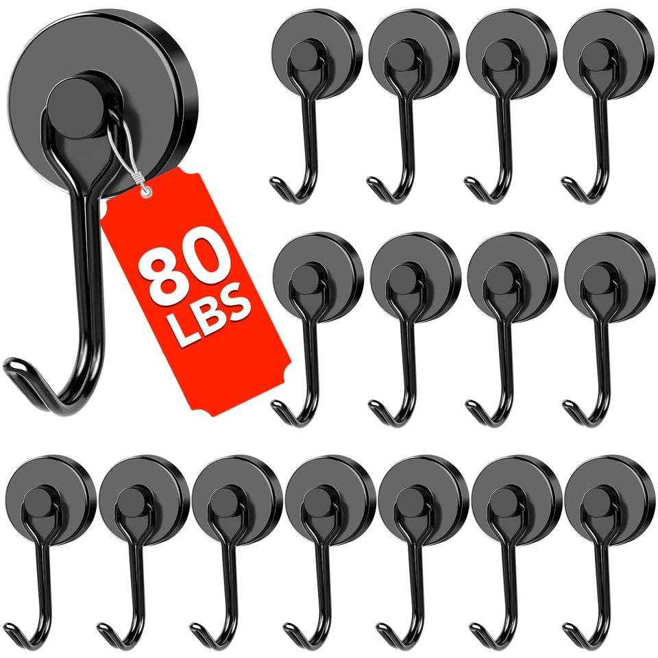 DIYMAG black magnetic hook showing 80 lbs horizontal capacity for coats and bags.