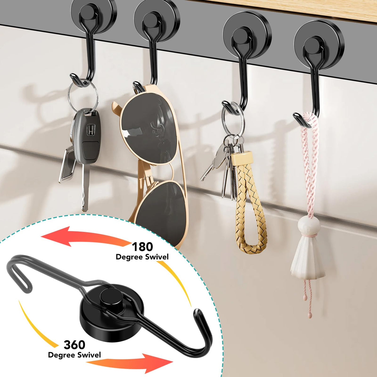 DIYMAG entryway organization with magnetic hooks.