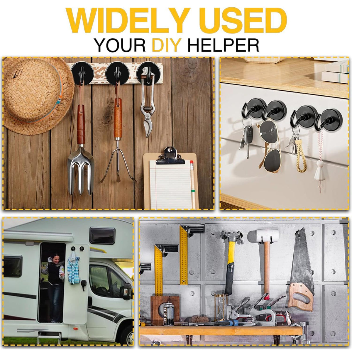 DIYMAG 12-pack magnetic hooks ideal for cabins, fridges, cruises and offices.