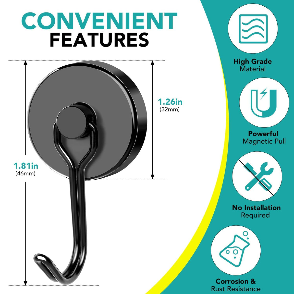 DIYMAG swivel magnetic hook close-up showing pivot for easy access and versatile hanging.