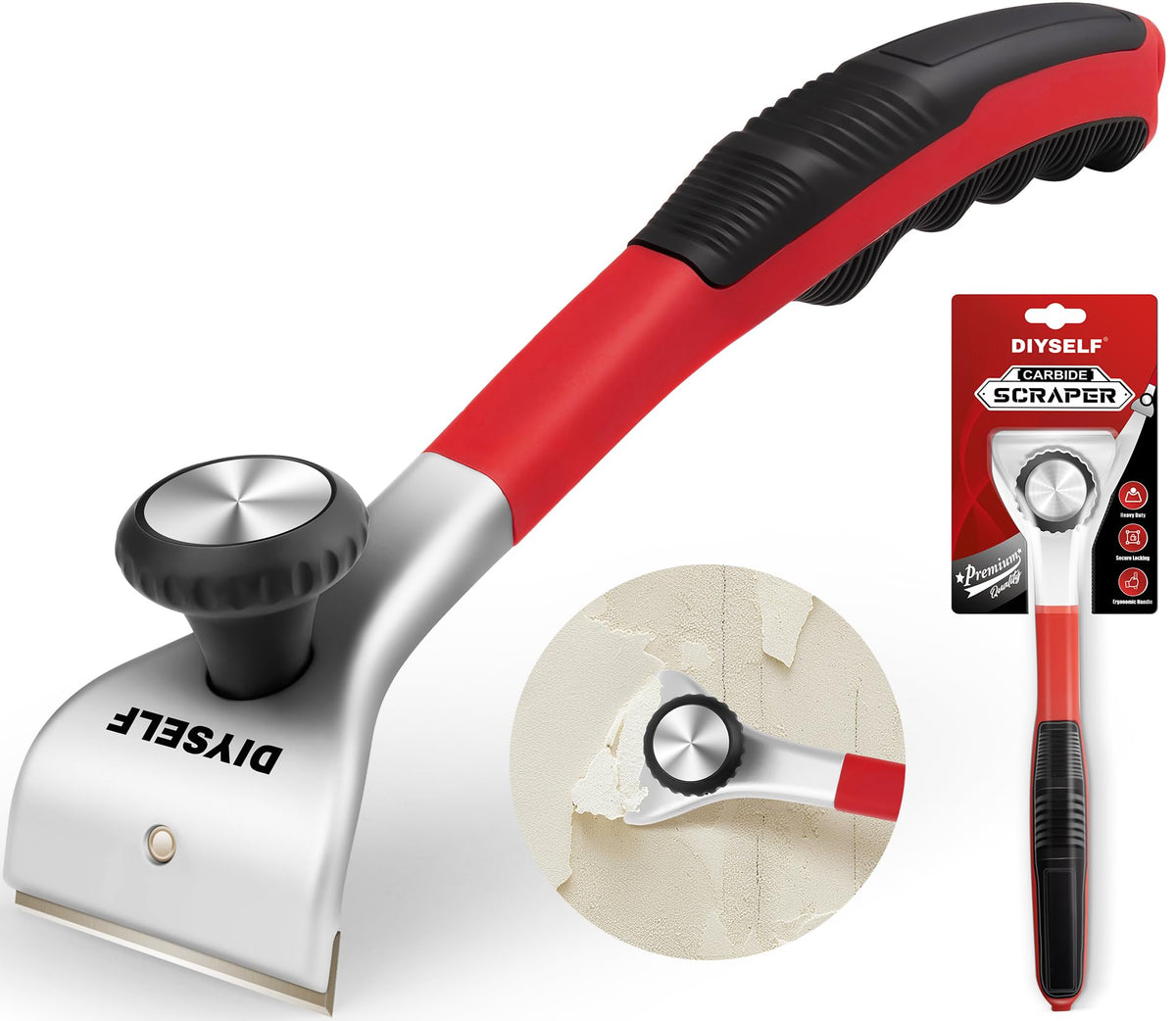 DIYSELF Carbide Scraper blade close-up shows durable edge for heavy-duty scraping