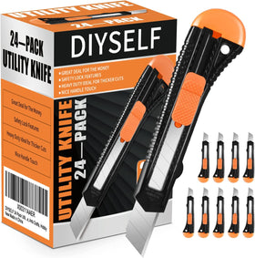 DIYSELF box cutter with 18mm blade edge for precise cardboard cuts.