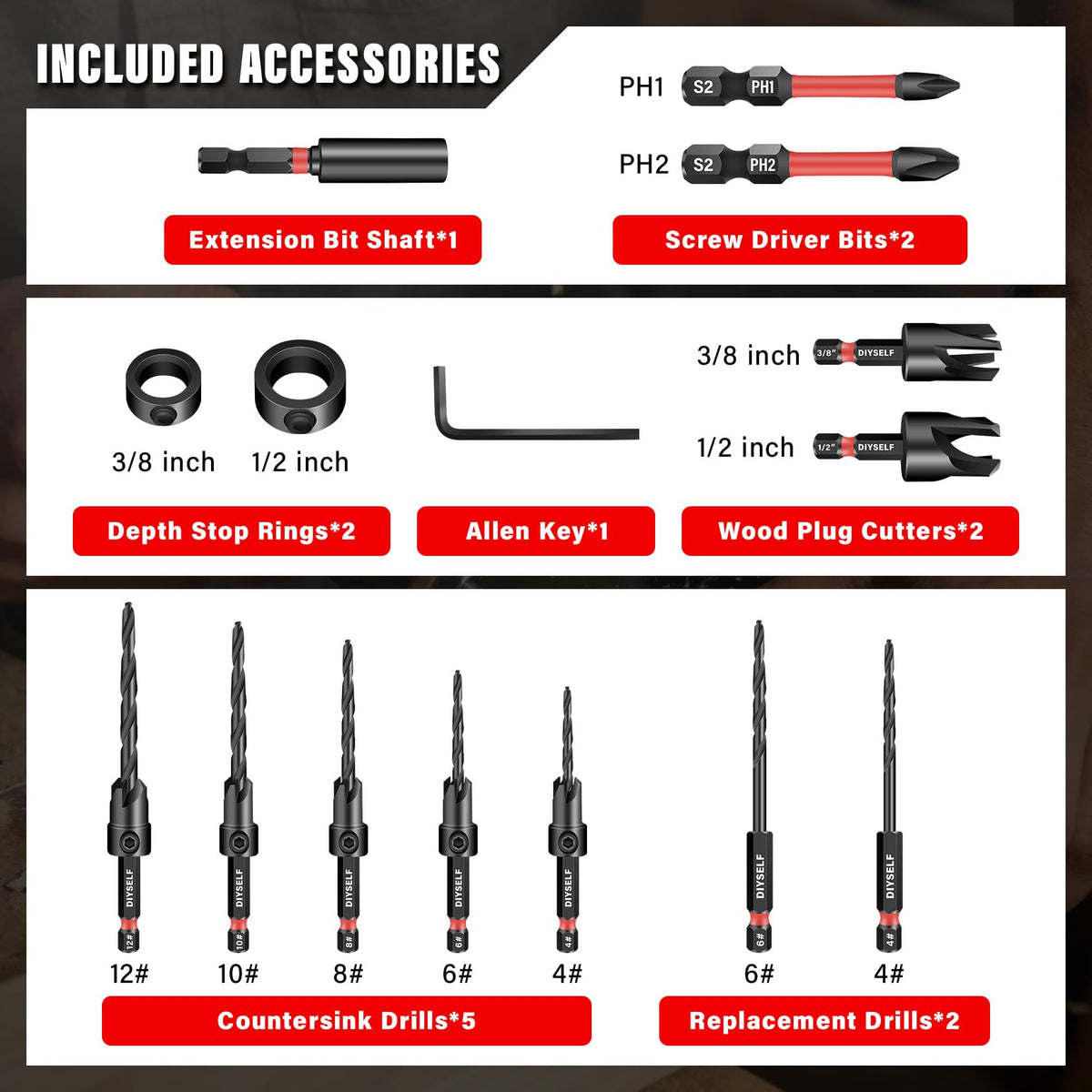DIYSELF Phillips screwdriver bits for compatible fasteners