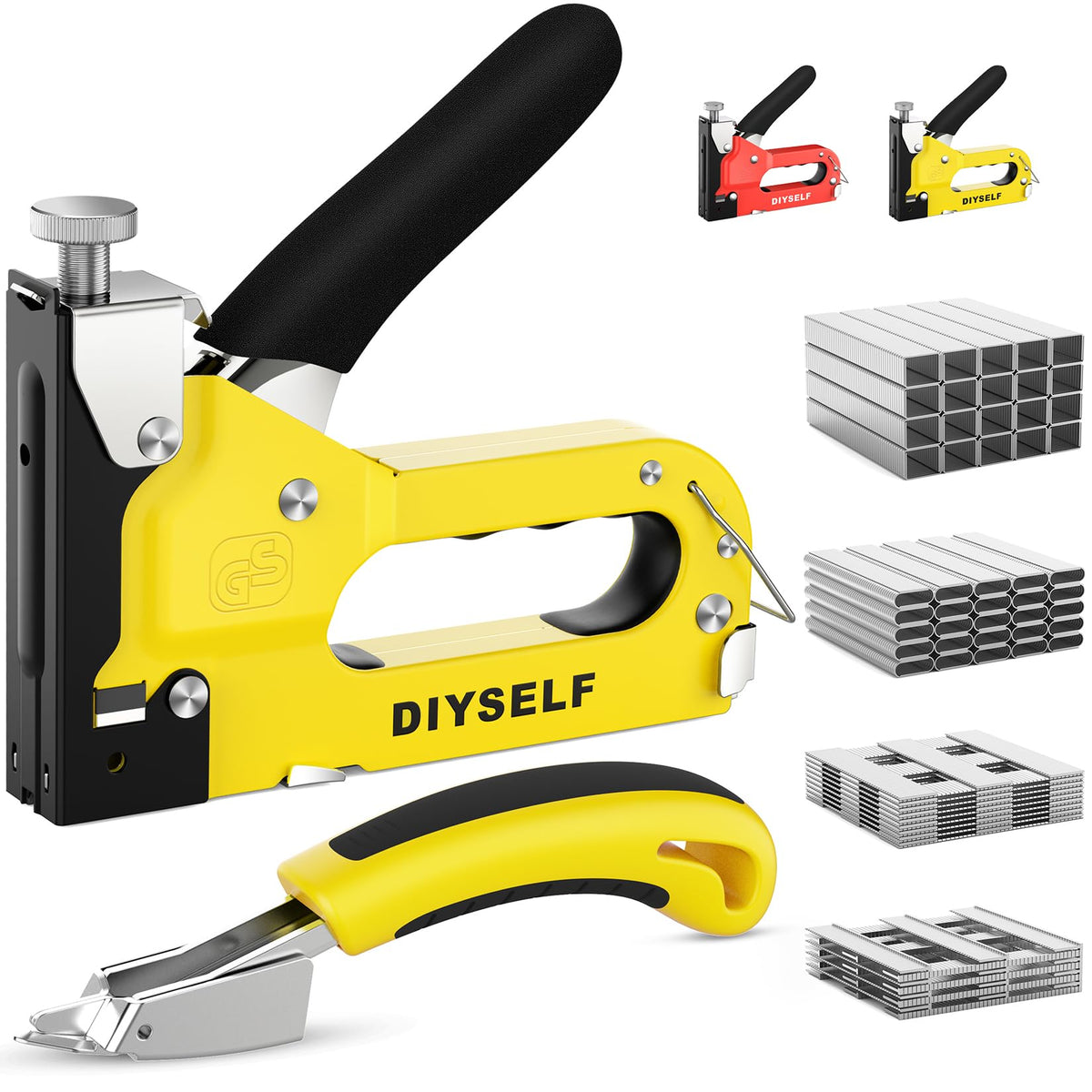 DIYSELF staple gun for heavy-duty 4-in-1 use, ideal for upholstery and wood projects