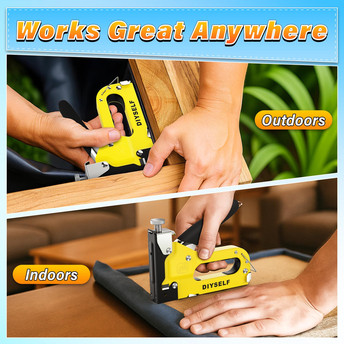 DIYSELF staple gun with chrome-coated parts resisting wear during use