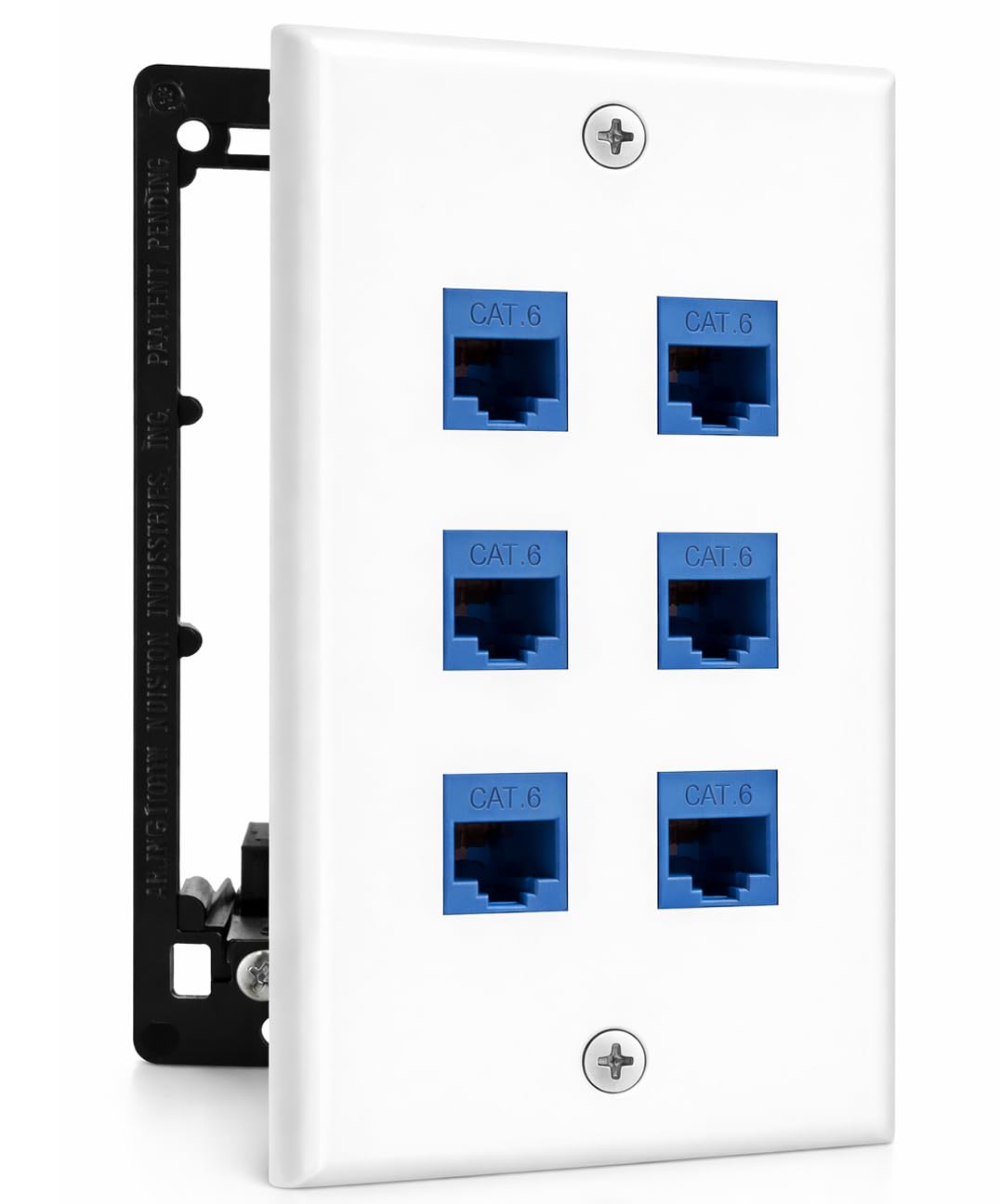 DIYTECH 6-port Cat6 wall plate front view for clean network expansion