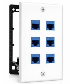 DIYTECH 6-port Cat6 wall plate front view for clean network expansion