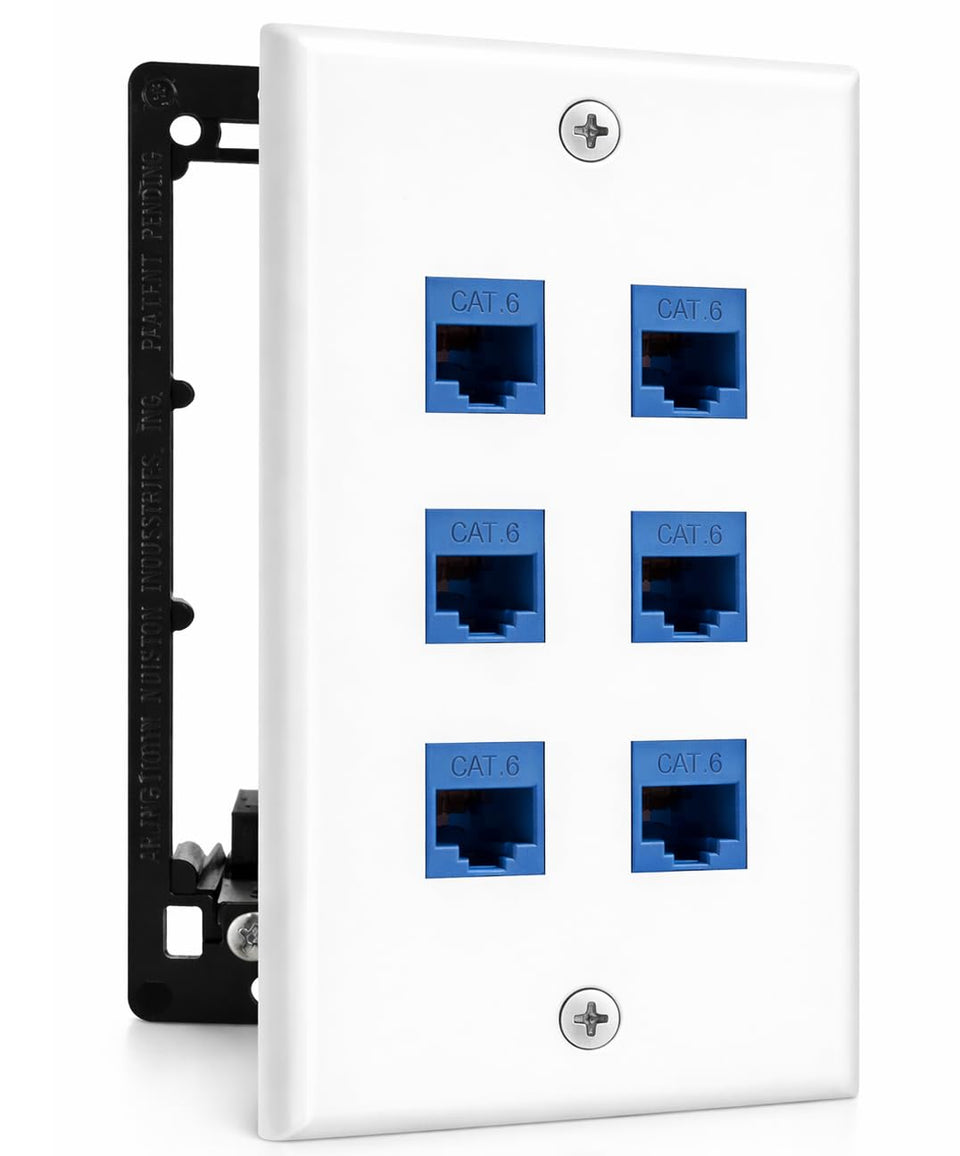 DIYTECH 6-port Cat6 wall plate front view for clean network expansion