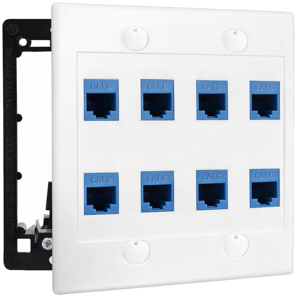 DIYTECH 8-port ethernet wall plate cat6 dual gang for organized network access.