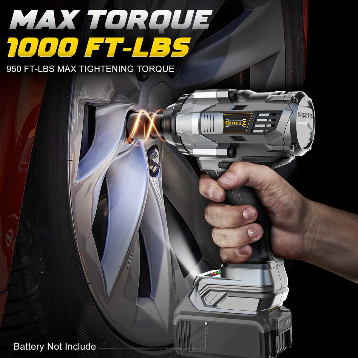 DIYtoolifz 1000ft-lbs torque for loosening stubborn bolts with ease.